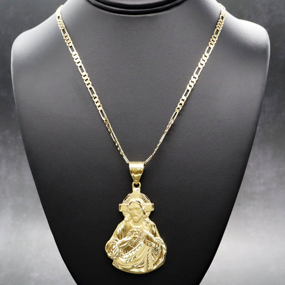 Small Diamond Cut Jesus Face Halo Charm Necklace Set 24"