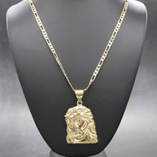  Large Diamond Cut Jesus Face Charm Necklace Set 24"