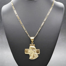  Diamond Cut Cross Jesus Face Charm Necklace Set 24"