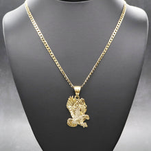  Medium Diamond Cut Gold Eagle Charm Necklace Set 24"