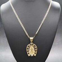  Large Virgin Mary Colored CZ Charm Necklace Set 24"