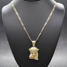  Medium Diamond Cut Jesus Face Charm Necklace Set 24"