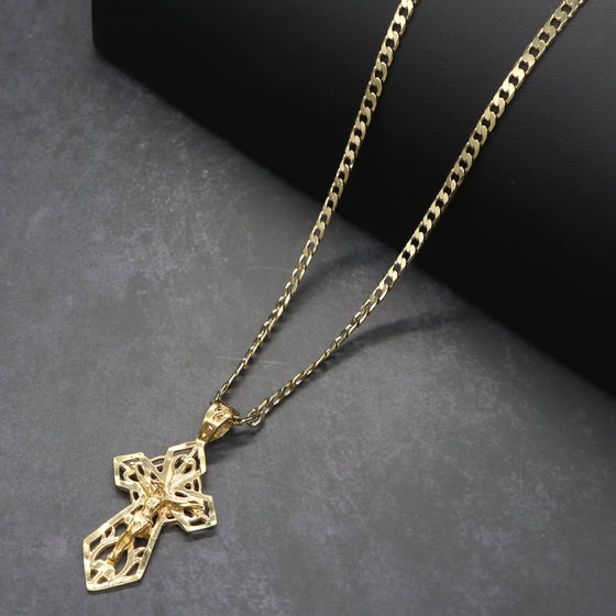 Small Filigree Cross Crucifix Pendant Necklace Set 24"