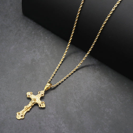 Diamond Cut Crucifix Cross Handmade Charm Necklace Set 24"