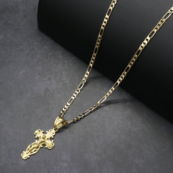 Diamond Cut Crucifix Jesus Charm Necklace Set 24"