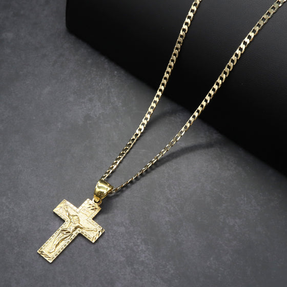 Diamond Cut INRI Crucifix Handmade Pendant Necklace Set 24"