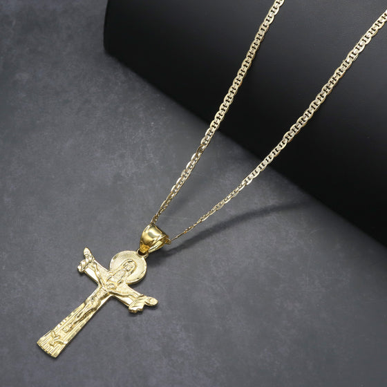 Large Jesus Body Crucifix Cross Charm Necklace Set 24"