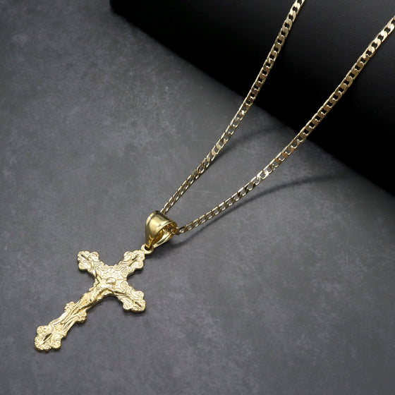 Large Diamond Cut Jesus Body Crucifix Cross Charm Necklace 24"