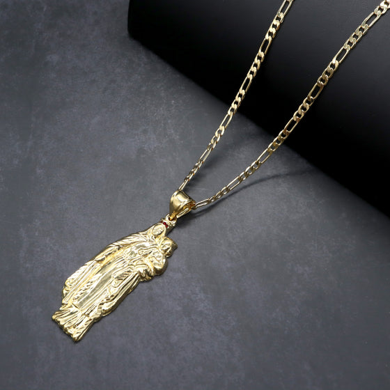 Large Saint Virgin Mary Charm Necklace Set 24"