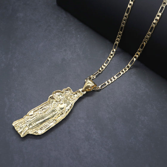 Large Saint Virgin Mary Charm Necklace Set 24"