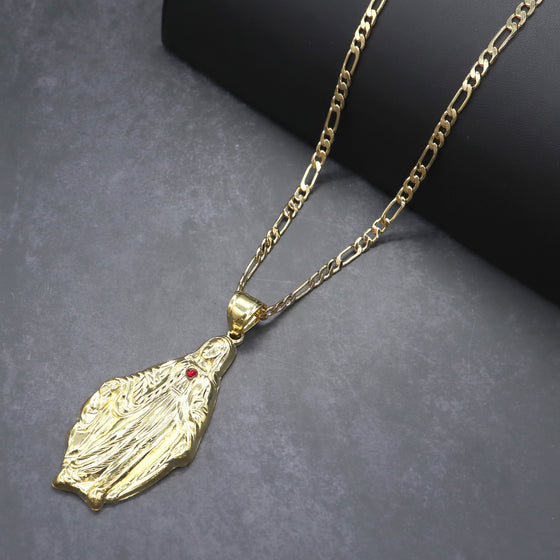 Large Saint Virgin Mary Charm Necklace Set 24"