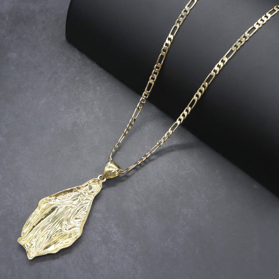 Large Saint Virgin Mary Charm Necklace Set 24"