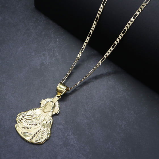 Small Diamond Cut Jesus Face Halo Charm Necklace Set 24"