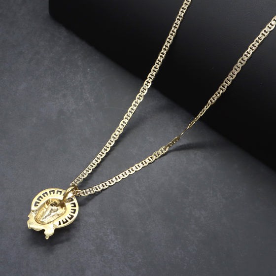 Small Diamond Cut Jesus Face Halo Charm Necklace Set 24"