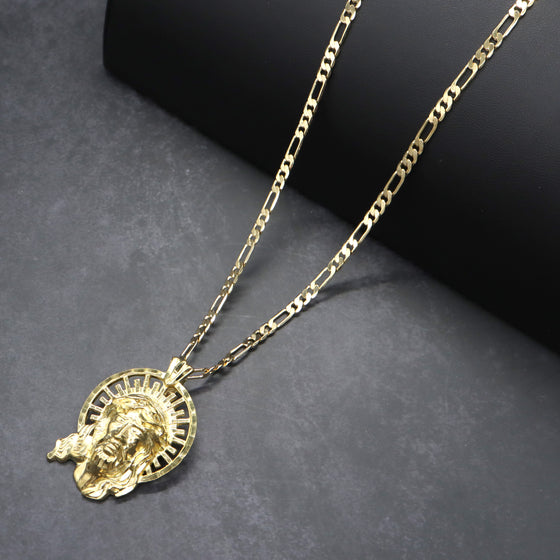 Medium Diamond Cut Jesus Face Halo Charm Necklace Set 24"