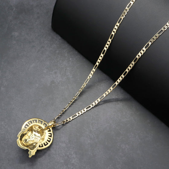 Medium Diamond Cut Jesus Face Halo Charm Necklace Set 24"