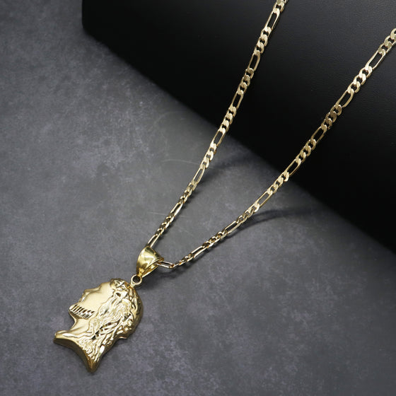 Diamond Cut Jesus Side Face Charm Necklace Set 24"