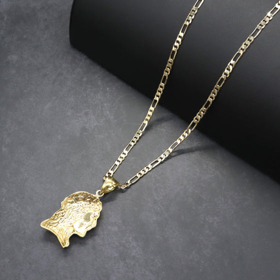 Diamond Cut Jesus Side Face Charm Necklace Set 24"