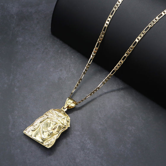 Large Diamond Cut Jesus Face Charm Necklace Set 24"