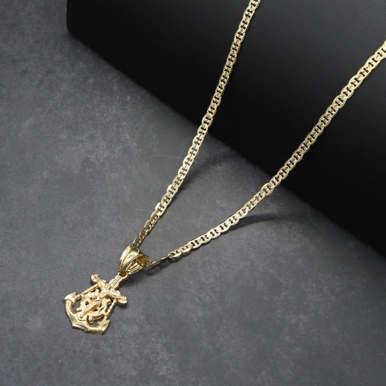 Small Hand made Gold Anchor Charm Necklace 24"