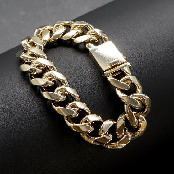 18MM Men's Special Box Lock Cuban Chain Link Bracelet 9"