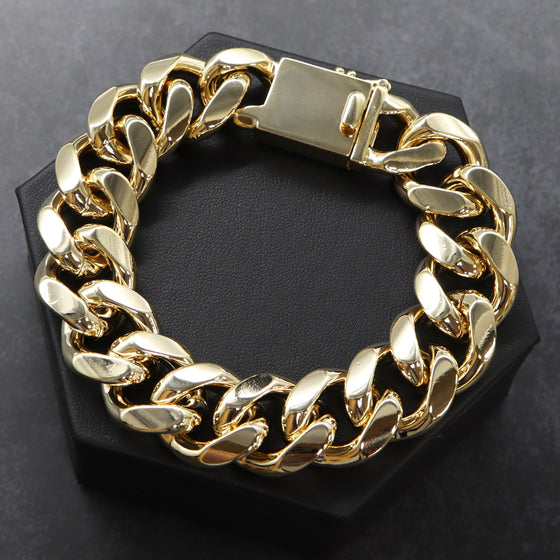 18MM Men's Special Box Lock Cuban Chain Link Bracelet 9"