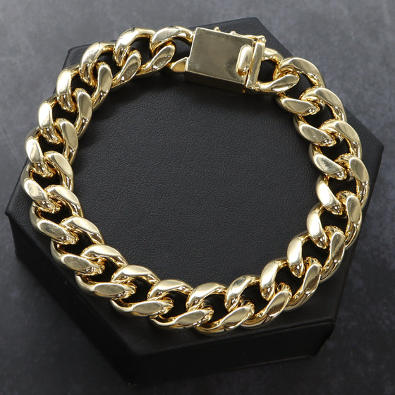 14MM Men's Special Box Lock Cuban Chain Link Bracelet 9"