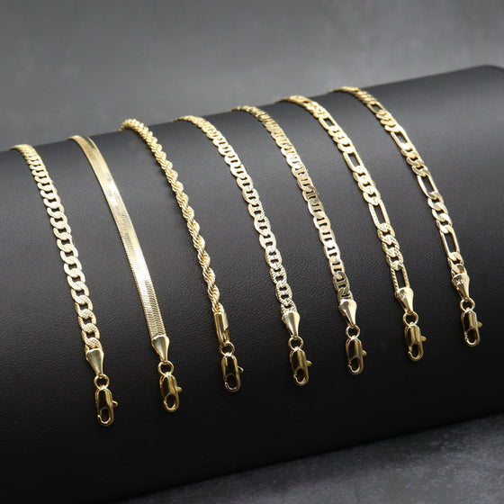 4MM Women's Gold Classic Concave Textured Figaro Chain Anklet Foot Jewelry 10"