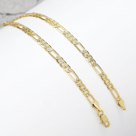 4MM Women's Gold Classic Concave Textured Figaro Chain Anklet Foot Jewelry 10"