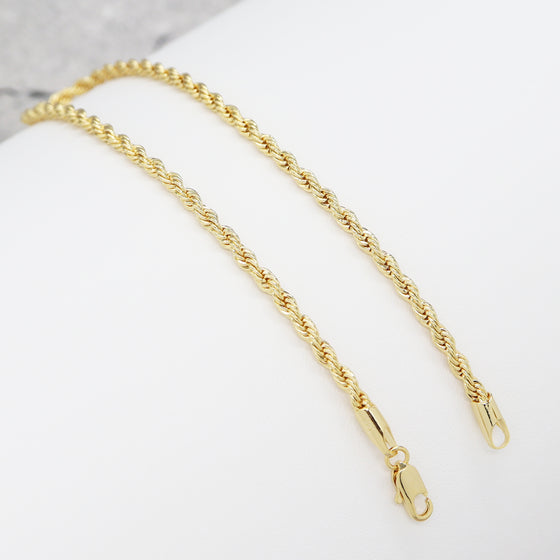 3MM Women's Gold Classic Rope Chain Anklet Foot Jewelry 10"