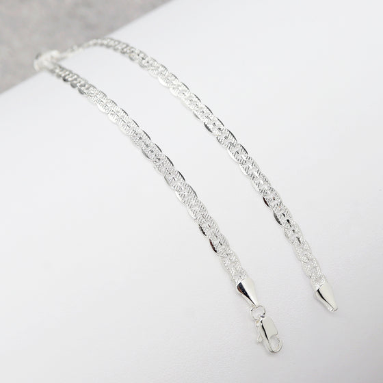 4MM Women's Silver Concave Textured Mariner Chain Anklet food Jewelry 10"