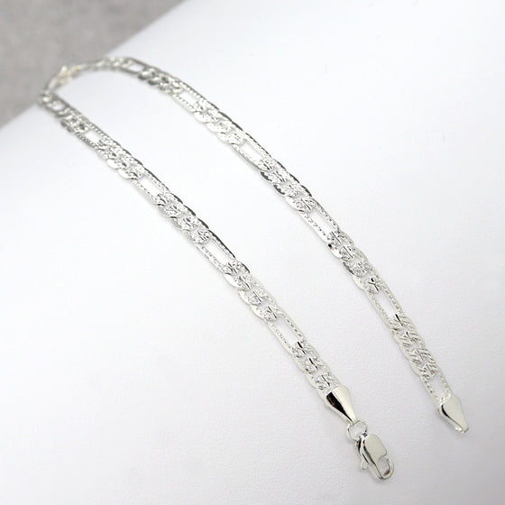 4MM Women's Silver Classic Concave Textured Figaro Chain Anklet Foot Jewelry 10"
