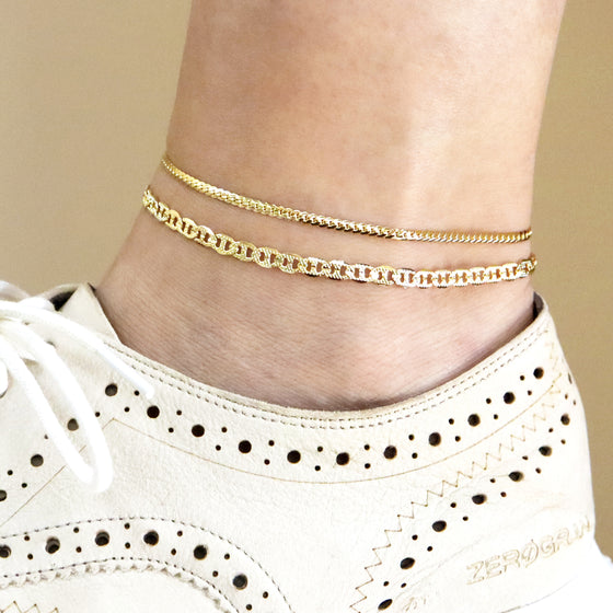 4MM Women's Concave Textured Mariner Chain Anklet 10"