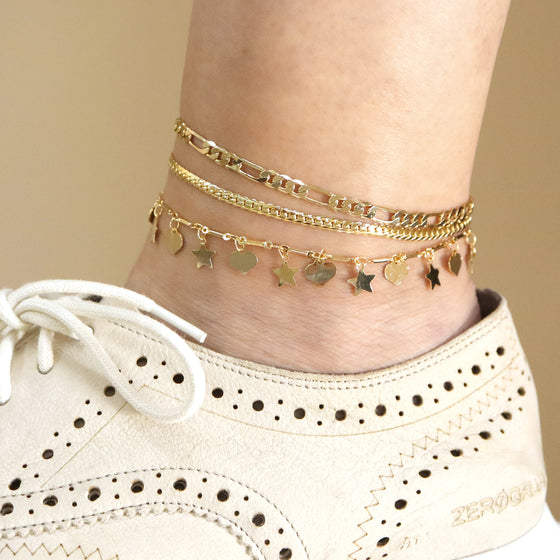 4MM Women's Gold Classic Figaro Chain Anklet 10"