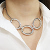 Women's Oval Link Metal Statement Choker in Silver Plated 16"