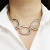 Women's Oval Link Metal Statement Choker in Silver Plated 16"