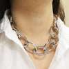 Women's Metal Oval Chain Link Statement Necklace 20"