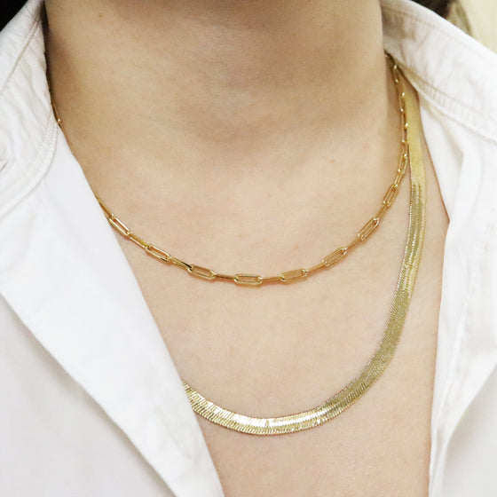 4MM Gold Classic Herringbone Chain Necklace 18"20"24"30"