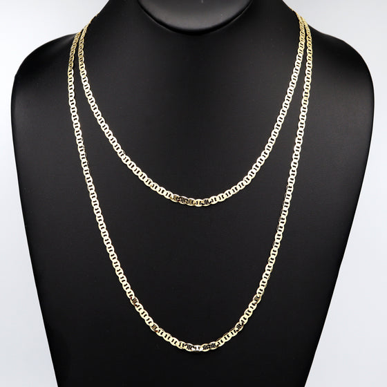 4MM Gold Classic Mariner Chain Necklace 20"24"