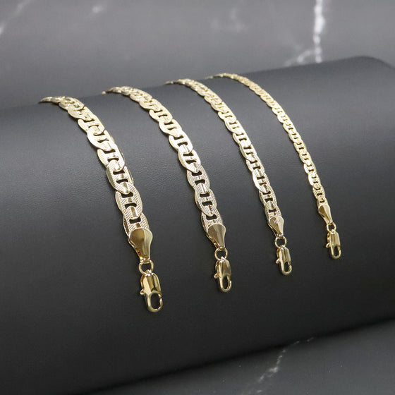 4MM Gold Concave Textured Mariner Chain Necklace 20"24"