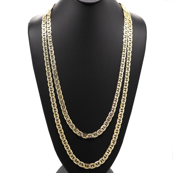 8MM Gold Concave Textured Mariner Chain Necklace 20"24"