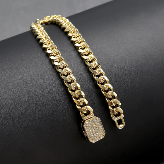 8MM Iced Out Cuban Chain Link Bracelet 9"