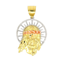  Large Tri Color Diamond Cut Jesus Face Halo Charm