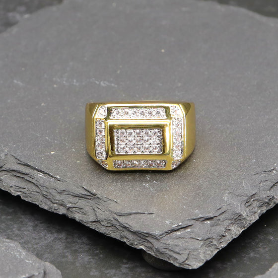 Men's CZ Cluster Ring in 14K Gold Plated Size10-11