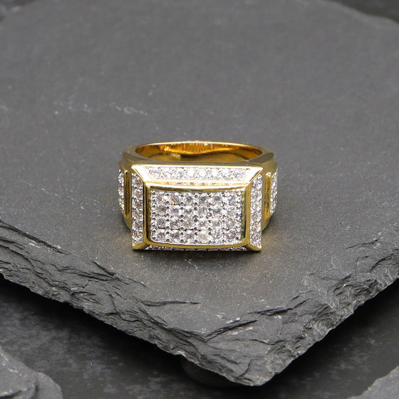 Men's Rectangle CZ Ring in 14K Gold Plated Size10-11