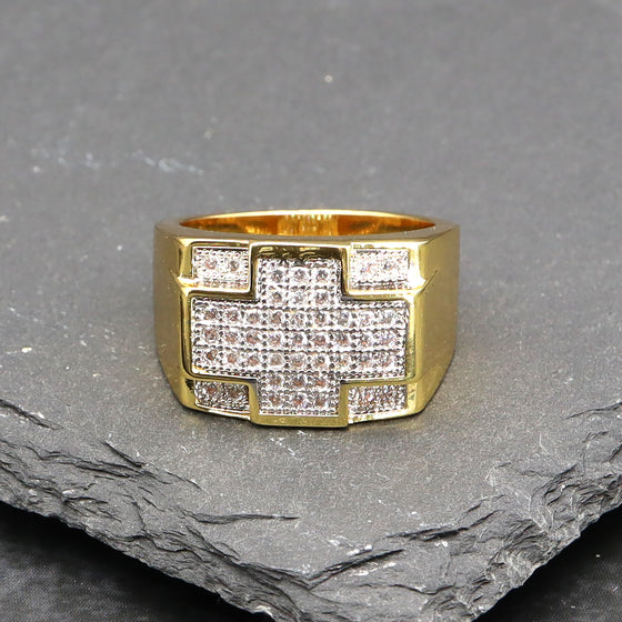 Men's Cross Cluster Ring in 14K Gold Plated Size10-11