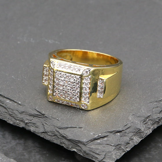 Men's CZ Square Cluster Bling Bling Ring Size10-11