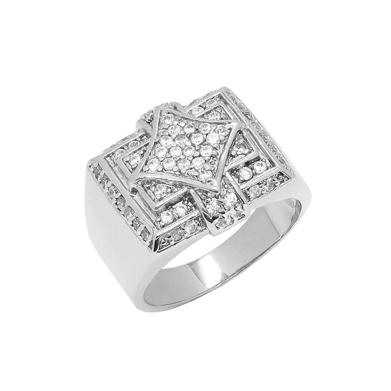 Men's Classic Iced Out Rhodium Plated Ring CZ Size10-11