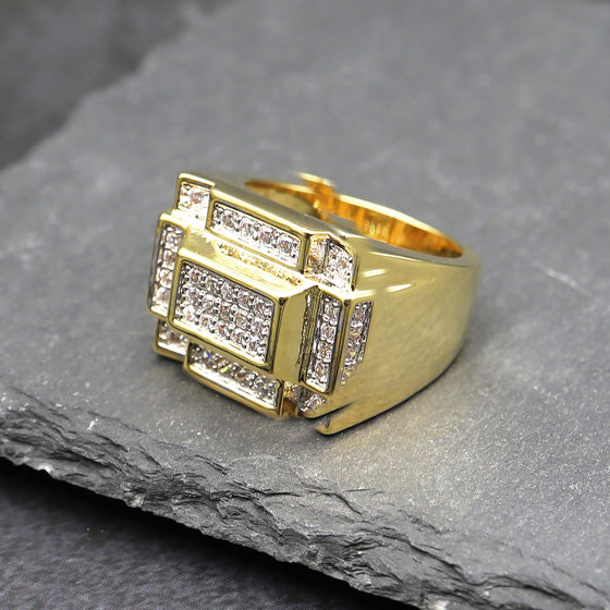 Men's CZ Cluster Hip-Hop Ring in 14K Gold Plated Size10-11