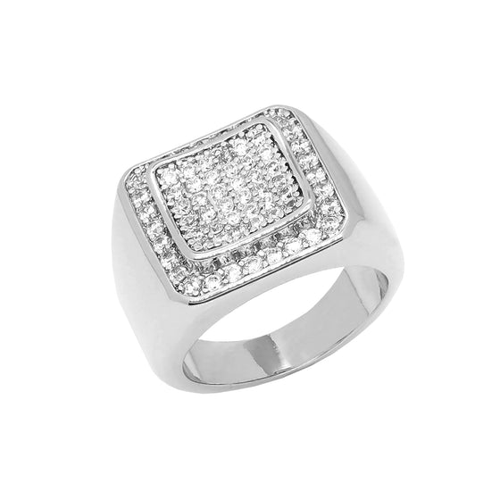 Men's CZ Cluster Bling Bling Ring in Rhodium Plated Size10-11